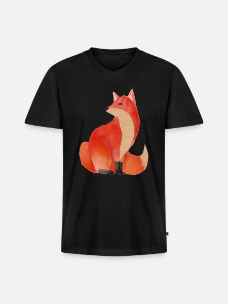 Fuchs Füchse Zeichnung Waldbewohner Tier Tiere - Männer Premium Bio T-Shirt mit V-Ausschnitt - Schwarz