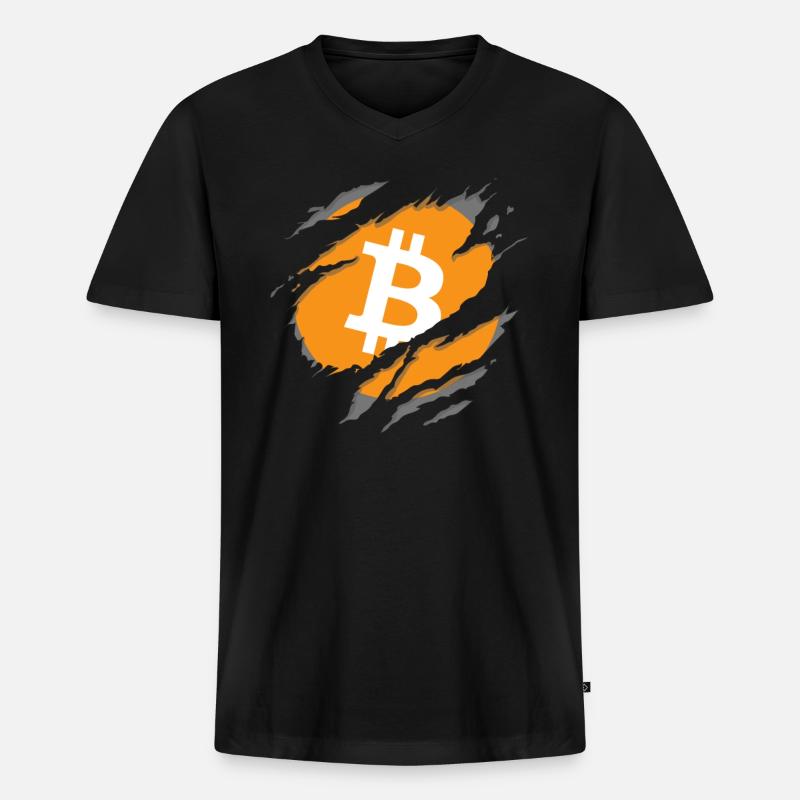 Bitcoin BTC und Crypto Design - Männer Premium Bio T-Shirt mit V-Ausschnitt - Schwarz