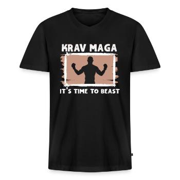 Krav Maga Kampfsport Krav Maga Trainer Krav Maga - Männer Premium Bio T-Shirt mit V-Ausschnitt - Schwarz - Vorne - Nico (187cm)