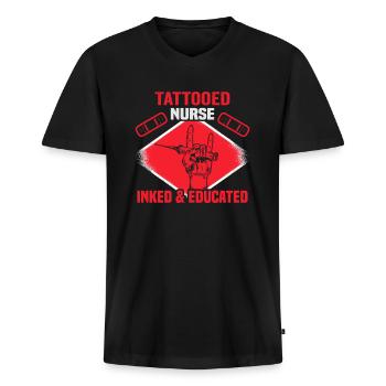 Tattooed EMT Inked & Educated Nurse - Men's Premium Organic T-shirt with V-neck - black - Front - Nico (187cm)