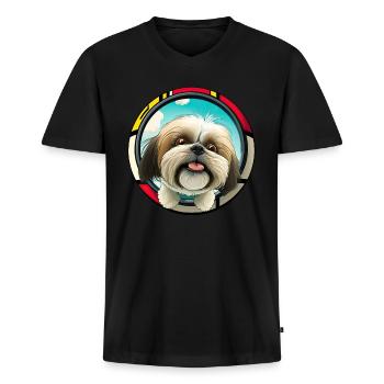 Dog Saying Shih Tzu Cartoon pour les amoureux des chiens - T-shirt encolure en V Premium bio Homme - noir - Devant - Nico (187cm)