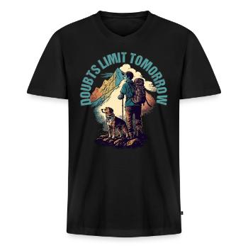 Wanderer mit Hund Design für Bergsteiger - Männer Premium Bio T-Shirt mit V-Ausschnitt - Schwarz - Vorne - Nico (187cm)