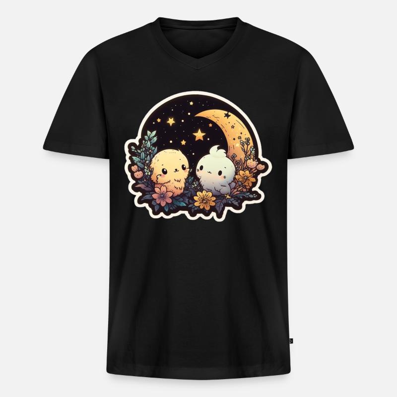 Verliebte Tierchen, Sternenhimmel - Männer Premium Bio T-Shirt mit V-Ausschnitt - Schwarz