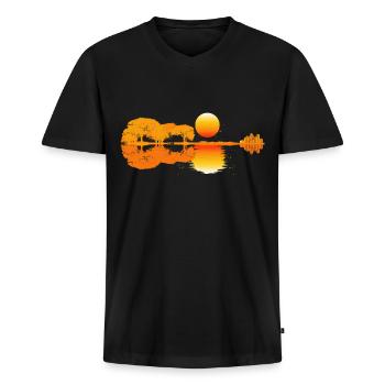 La guitare dans la nature Avec le coucher de soleil Cadeau - T-shirt encolure en V Premium bio Homme - noir - Devant - Nico (187cm)