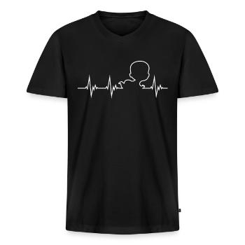 Battement de coeur avec bébé. J'aime les parents. Mère. Enfants - T-shirt encolure en V Premium bio Homme - noir - Devant - Nico (187cm)