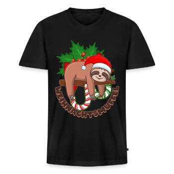 CHRISTMAS MUFFLE with funny sloth Christmas - Men's Premium Organic T-shirt with V-neck - black - Front - Nico (187cm)