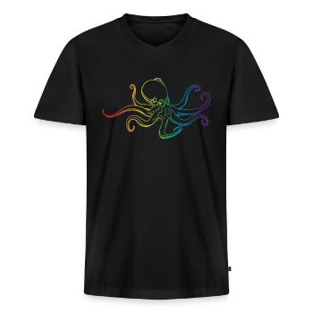 LGBT-Regenbogen-Krake Kraken Squid Ward Kalmar - Männer Premium Bio T-Shirt mit V-Ausschnitt - Schwarz - Vorne - Nico (187cm)