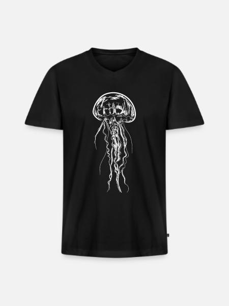 Quallen-Kunst-Illustrations-Medusen-Geschenk - Männer Premium Bio T-Shirt mit V-Ausschnitt - Schwarz