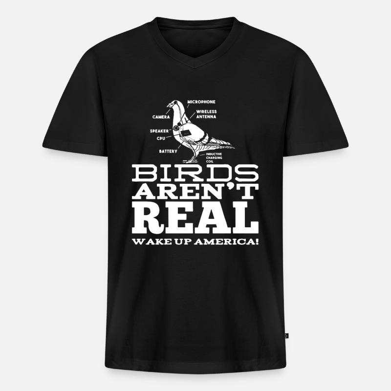 Birds Aren't Real - Männer Premium Bio T-Shirt mit V-Ausschnitt - Schwarz