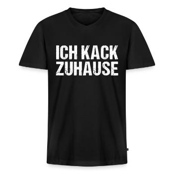 Ich Kack Zuhause - Heimscheißer - Männer Premium Bio T-Shirt mit V-Ausschnitt - Schwarz - Vorne - Nico (187cm)