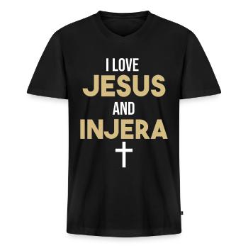 I Love Jesus and Injera Christian Habesha Ethiopia - Männer Premium Bio T-Shirt mit V-Ausschnitt - Schwarz - Vorne - Nico (187cm)