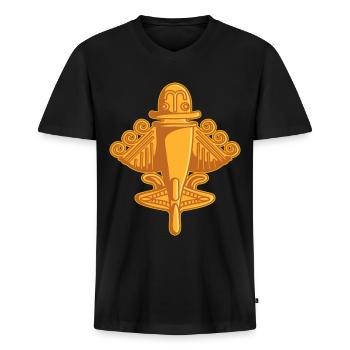 QUIMBAYA PLANE Ancient Alien Theorist - Men's Premium Organic T-shirt with V-neck - black - Front - Nico (187cm)