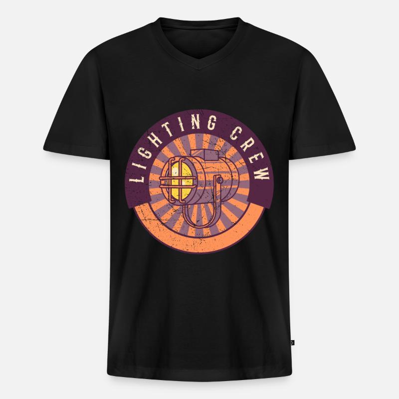 LIGHTING CREW RETRO Lichttechniker - Männer Premium Bio T-Shirt mit V-Ausschnitt - Schwarz