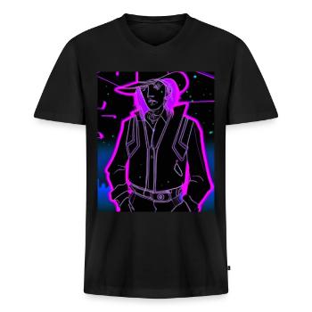 Goth Synthwave Outrun Goth Cowboy - T-shirt encolure en V Premium bio Homme - noir - Devant - Nico (187cm)