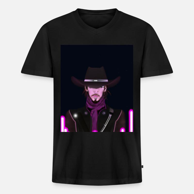 Goth Synthwave Outrun Goth Cowboy - Männer Premium Bio T-Shirt mit V-Ausschnitt - Schwarz