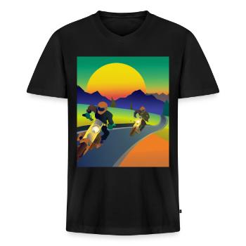 Vaporwave Aesthetic Sonnenuntergang Berge - Männer Premium Bio T-Shirt mit V-Ausschnitt - Schwarz - Vorne - Nico (187cm)