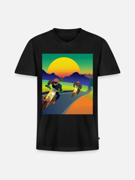 Vaporwave Aesthetic Sunset Mountains - Men's Premium Organic T-shirt with V-neck - black