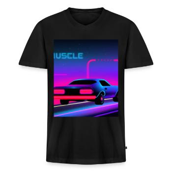 Vaporwave Aesthetic Vintage Highway - Männer Premium Bio T-Shirt mit V-Ausschnitt - Schwarz - Vorne - Nico (187cm)