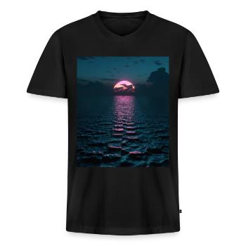 Vaporwave Esthétique Sunset Sea - T-shirt encolure en V Premium bio Homme - noir - Devant - Nico (187cm)
