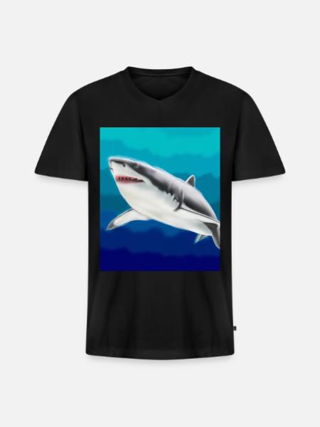 Grand Requin Blanc Vincent Van Gogh Style - T-shirt encolure en V Premium bio Homme - noir
