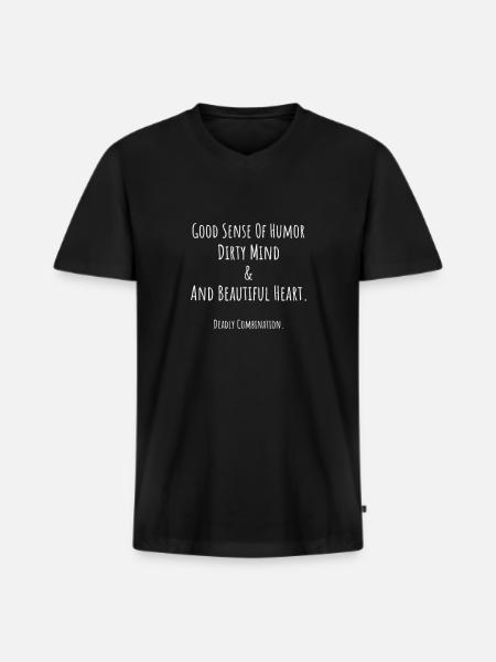 Funny sayings Good Sense Of Humor, Dirty Mind - Men's Premium Organic T-shirt with V-neck - black