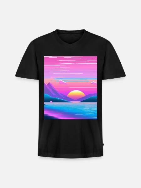 Vaporwave Sun Synthwave Sunset - Men's Premium Organic T-shirt with V-neck - black