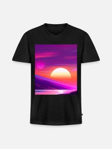 Vaporwave Sun Synthwave Sunset - Men's Premium Organic T-shirt with V-neck - black