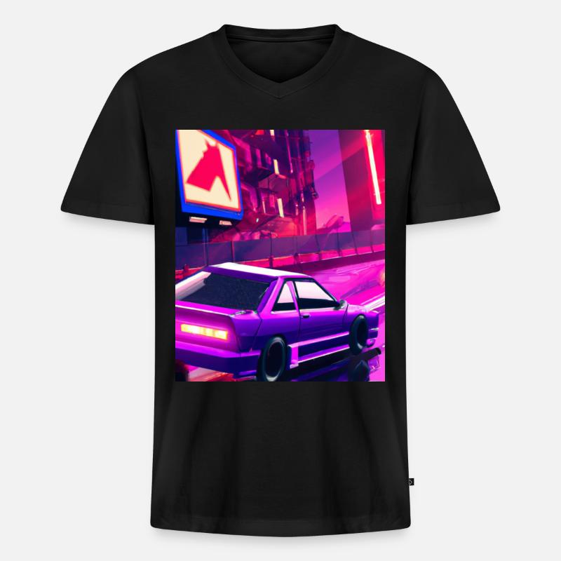 Vaporwave Aesthetic Synthwave Car - Männer Premium Bio T-Shirt mit V-Ausschnitt - Schwarz
