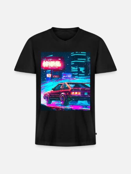 Vaporwave Aesthetic Synthwave City - Men's Premium Organic T-shirt with V-neck - black