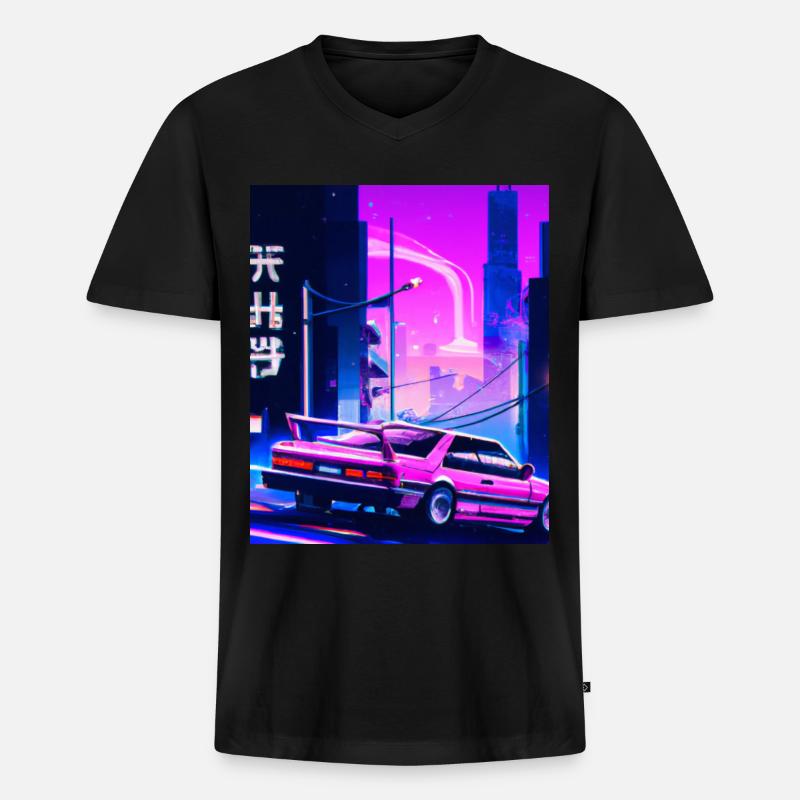 Vaporwave Aesthetic Synthwave Car - Männer Premium Bio T-Shirt mit V-Ausschnitt - Schwarz