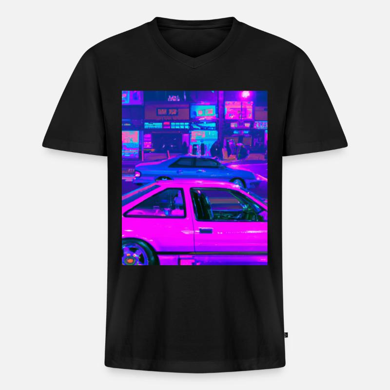 Vaporwave Aesthetic Synthwave Car - Männer Premium Bio T-Shirt mit V-Ausschnitt - Schwarz