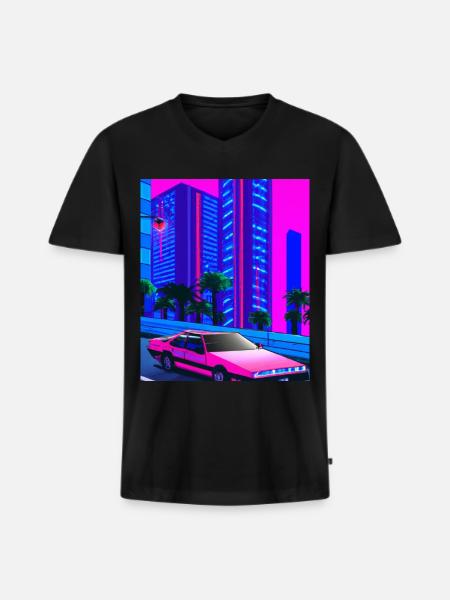 Vaporwave Aesthetic Synthwave City - Men's Premium Organic T-shirt with V-neck - black
