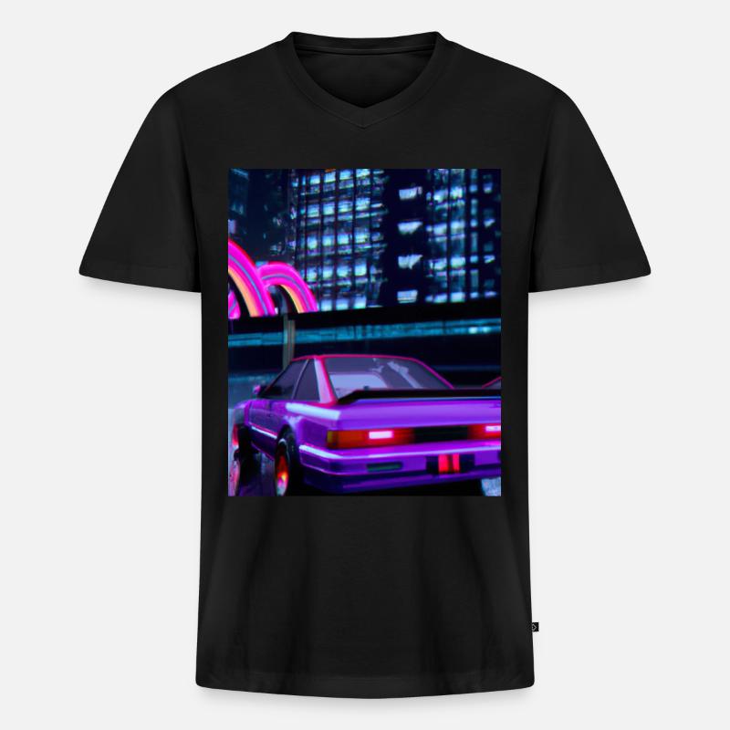 Vaporwave Aesthetic Synthwave Car - Männer Premium Bio T-Shirt mit V-Ausschnitt - Schwarz