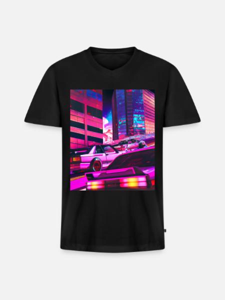 Vaporwave Aesthetic Synthwave City - Men's Premium Organic T-shirt with V-neck - black