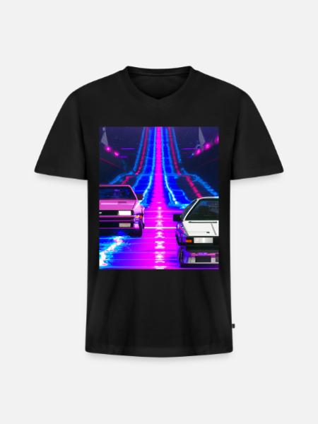 Vaporwave Aesthetic Synthwave Car - Men's Premium Organic T-shirt with V-neck - black
