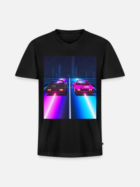 Vaporwave Aesthetic Synthwave Car - Men's Premium Organic T-shirt with V-neck - black