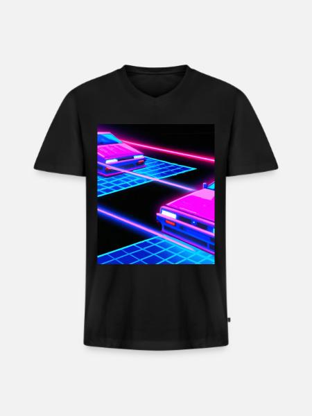 Vaporwave Aesthetic Synthwave Car - Men's Premium Organic T-shirt with V-neck - black