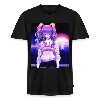 Pastel Aesthetic Sad Anime Girl - Männer Premium Bio T-Shirt mit V-Ausschnitt - Schwarz - Vorne - Nico (187cm)