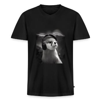 Musicien Animal Propriétaires d’animaux Otter Amateur de musique - T-shirt encolure en V Premium bio Homme - noir - Devant - Nico (187cm)