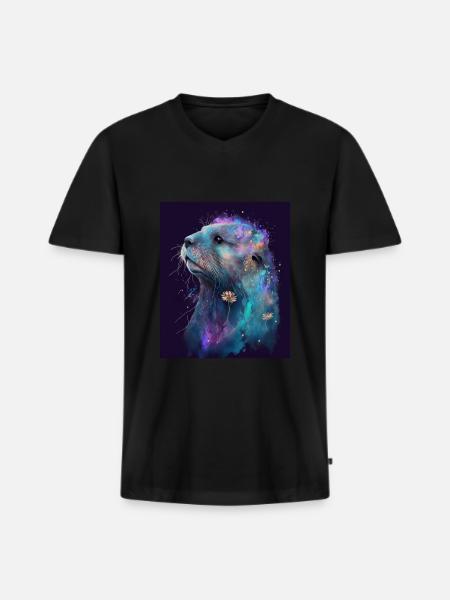 Otter Lovers Magical Sea Otter - Men's Premium Organic T-shirt with V-neck - black