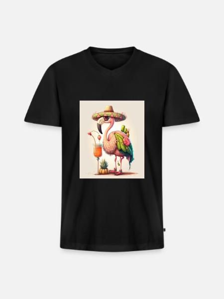 Flamingo Playing Musical Instruments Mexican - Männer Premium Bio T-Shirt mit V-Ausschnitt - Schwarz