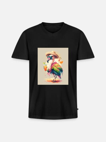 Flamingo Playing Musical Instruments Mexican - Men's Premium Organic T-shirt with V-neck - black