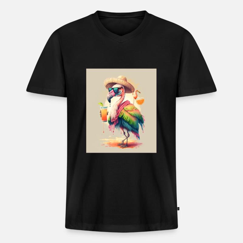 Flamingo Playing Musical Instruments Mexican - Männer Premium Bio T-Shirt mit V-Ausschnitt - Schwarz