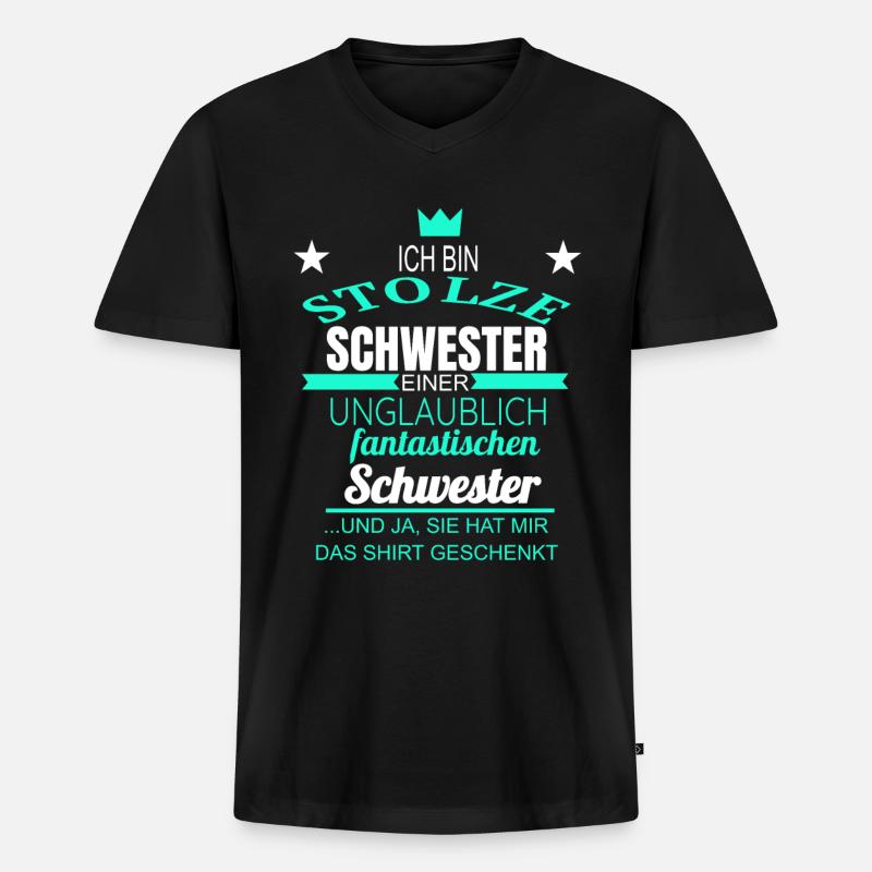 Schwester Stolze Schwester - Männer Premium Bio T-Shirt mit V-Ausschnitt - Schwarz