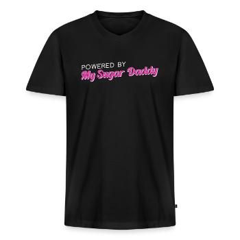 Powered By My Sugar Daddy BDSM DDLG Gift - Men's Premium Organic T-shirt with V-neck - black - Front - Nico (187cm)