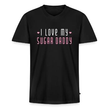 I Love My Sugar Daddy I Babygirl Babe Gift - Men's Premium Organic T-shirt with V-neck - black - Front - Nico (187cm)