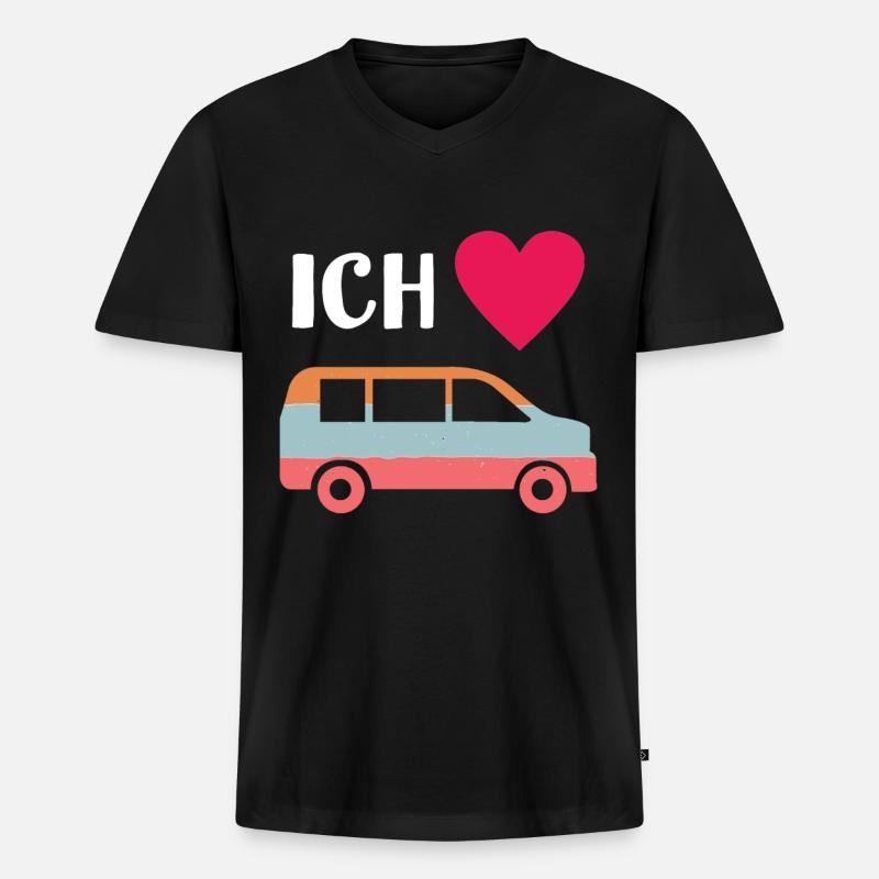 Van - Bus - Liebe - Transporter - Männer Premium Bio T-Shirt mit V-Ausschnitt - Schwarz
