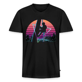 Arboriste Vaporwave Esthétique Rétro - T-shirt encolure en V Premium bio Homme - noir - Devant - Nico (187cm)