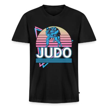 Judo Retro Gift - Men's Premium Organic T-shirt with V-neck - black - Front - Nico (187cm)