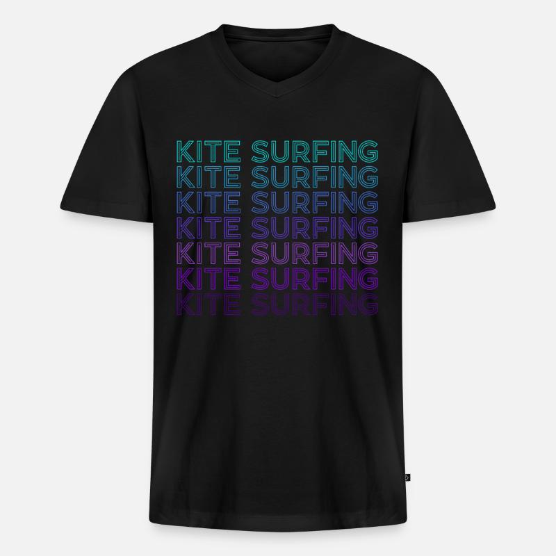 Kitesurfen Retro - Männer Premium Bio T-Shirt mit V-Ausschnitt - Schwarz